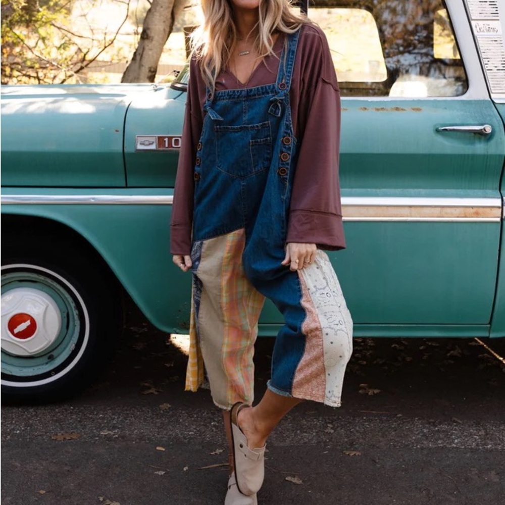 Three Bird Nest Patchwork Overalls Denim Size Small